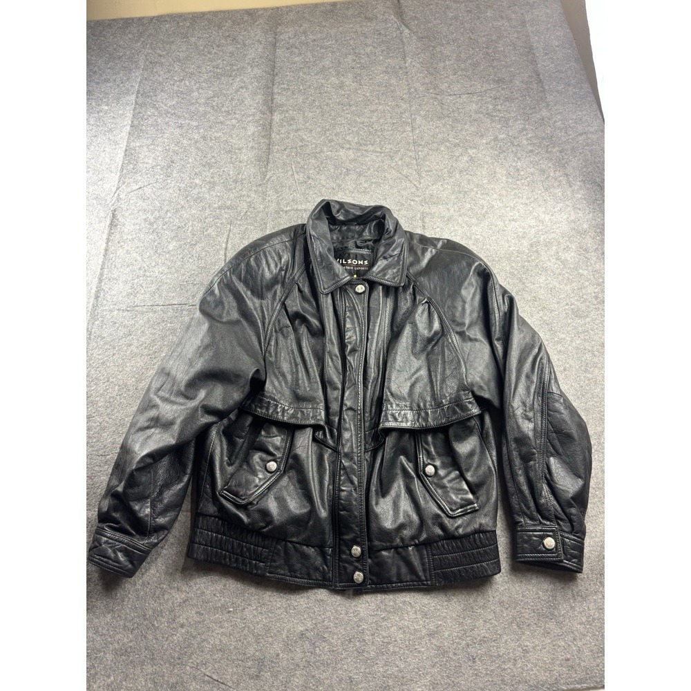 Wilson's‎ Mens S Moto Grunge Black Genuine Leather Bomber Coat Jacket Distressed